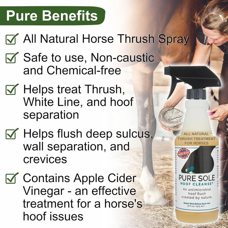 PureSole Thrush Treatment for Horses Hoof Spray Hoof Cleanse | All Natural Spray for A Healthy Horse Hoof, Use for White Line, Abscess Treatment, Cracks, and Hoof Wall Separation - 16 oz. - Image 2